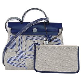 Hermès Sac Herbag Zip 31 Brides De Gala en toile Bleu France/Ecru et cuir Vache Hunter Hermes