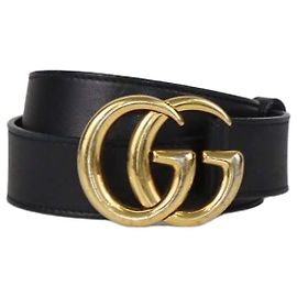 Gucci GG Marmont schmaler Gürtel aus schwarzem Leder