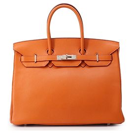 Hermès Hermes Birkin 35 Handbag in Orange Chevre Mysore Leather