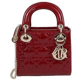 Mini Lady Dior Tote in pelle verniciata rossa Cannage Christian Dior