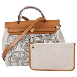 Hermès Borsa Herbag Zip 31 Chaine D'Ancre Hermes in tela Ecru Beige/Naturel Sable e pelle Vache Hunter