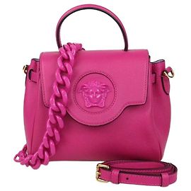Versace La Medusa kleine Top-Handle-Tasche aus Leder in Fuchsia