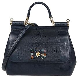  mala Dolce & Gabbana Miss Sicily Medium em couro com relevo de lagarto preto e cristais DG