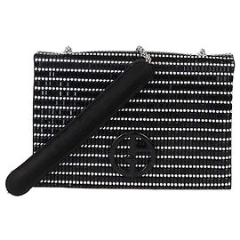 Giorgio Armani Satin-Clutch mit Perlenbesatz in Schwarz/Silber und Kette