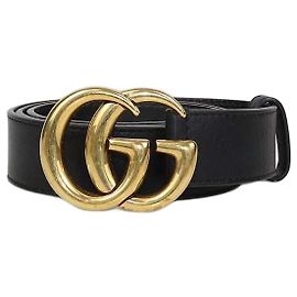 Gucci GG Marmont Slim Gürtel mit Schnalle aus schwarzem Leder