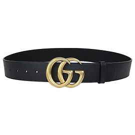Gucci GG Marmont Gürtel aus schwarzem Leder mit breiter Schnalle