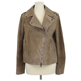 Giacca Biker Monili in pelle marrone Brunello Cucinelli