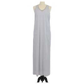 Ärmelloses langes Kleid aus grauer Baumwolle mit Schleife Brunello Cucinelli