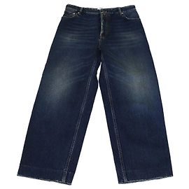 Balenciaga Blue Denim Distressed Wide Leg Jeans