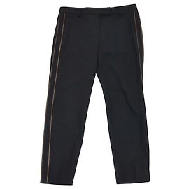 Brunello Cucinelli gerade geschnittene Hose aus Wollmischung in Grau mit goldenen Streifen