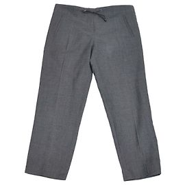 Brunello Cucinelli gerade geschnittene Hose aus grauer Leinenmischung mit Kordelzug
