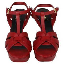 Sandali platform Tribute in pelle rossa Saint Laurent