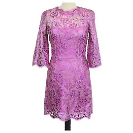 Vestido mini ajustado de encaje de mezcla de algodón floral fucsia metalizado Dolce & Gabbana