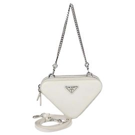 Bolso bandolera Mini Double Triangle Prada de piel Saffiano blanco