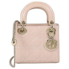 Mini Lady Dior Tote in pelle laccata Cannage Powder Pink Christian Dior