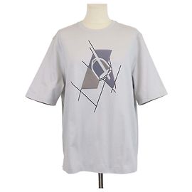 Hermès T-Shirt Hermes Light Grey Cotton Etrier en Fragments