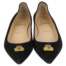 Ballerine a punta in camoscio nero con logo ricamato Christian Louboutin
