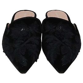 Mules basse Mia in velluto nero ricamato Alberta Ferretti