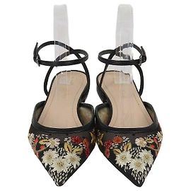 Christian Dior Ballerine con Cinturino alla Caviglia in Mesh Nero/Multicolore con Ricami Floreali