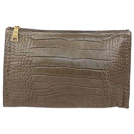 Pouch con zip Prada in alligator verde oliva