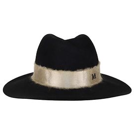 Maison Michel Fedora-Hut aus schwarzem Wollfilz mit Mohair-Band und Logo