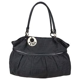 Borsa Tote Large Chef Fendi in tela Zucca nera e pelle verniciata