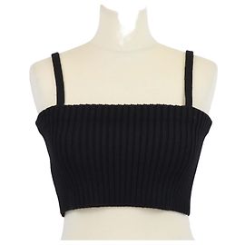 Crop top Prada in maglia di lana mista nera con spalline sottili