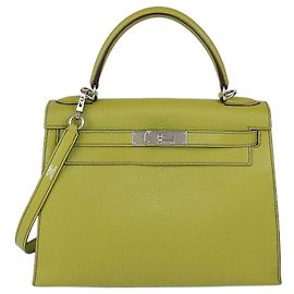 Hermès Borsa Kelly Sellier 28 Hermes in pelle Chevre Mysore Vert Anise con hardware Palladium