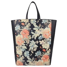 Céline Borsa Tote Vertical Cabas Celine in pelle nera con stampa floreale