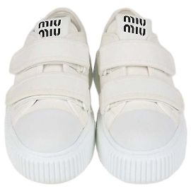 Zapatillas bajas de plataforma en denim blanco Miu Miu