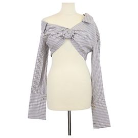 Crop Top de Seda a Rayas Blanco/Gris Fendi