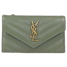 Saint Laurent Cassandre Fragment Kartenetui mit Klappe aus grünem Matelassé-Leder