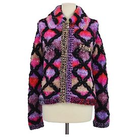 Chanel Multicolor Blend Viscose Boa Blouson Zip Jacket