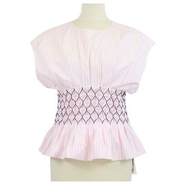 Tops sin mangas Chanel de algodón a rayas rosa/blanco con cintura fruncida