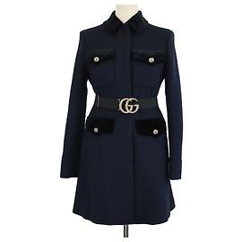 Abrigo con cinturón Rajah de lana azul marino Gucci