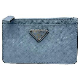 Prada Saffiano Triangle Business Card Holder/Card Case 2MC084 Blue Men's