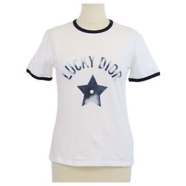 Camiseta Lucky Dior de mezcla de algodón blanco/azul marino Christian Dior