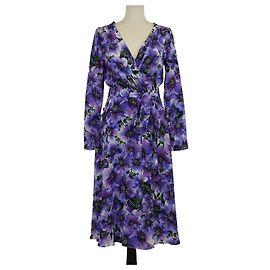 Vestido midi cintado Dolce & Gabbana em seda roxa com estampa de anêmona