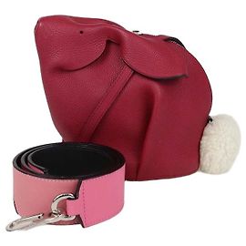 Borsa a tracolla Mini Bunny Loewe in pelle rossa e shearling