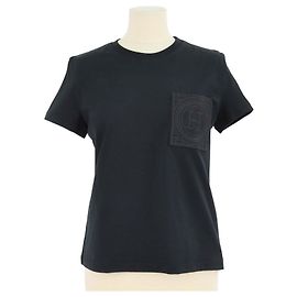 Hermès T-shirt gola redonda Hermes Black Cotton Droit Poche Brodee