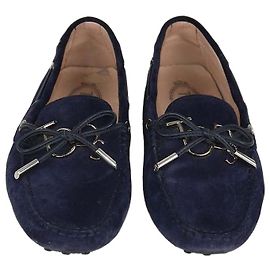 Tod's Navy Blue Suede Bow Slip-On Loafer