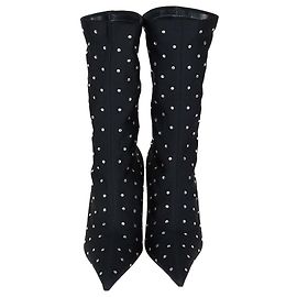 Balenciaga Mid-Calf Booties aus schwarzem Stoff mit Kristallbesatz und spitzer Zehenkappe
