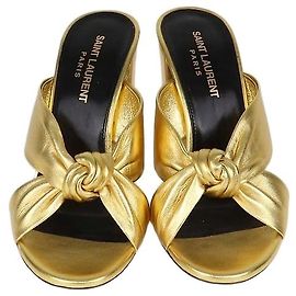 Saint Laurent Gold Leather Bianca Knotted Slide Mules