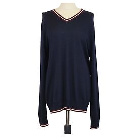 Hermès Hermes V-Ausschnitt Langarmpullover aus Kaschmir & Seide in Navy Blue