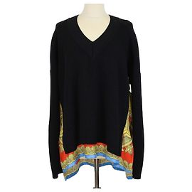Versace Goddess Foulard V-Ausschnitt Pullover aus Wolle & Seide Schwarz/Multicolor