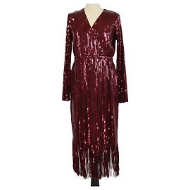 Autre Marque Abito midi Yastio con paillettes e frange bordeaux Y.A.S