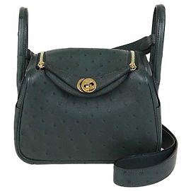 Hermès Hermes Mini Lndy Bag aus Straußenleder Vert Cypress