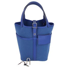 Hermès Bolsa Picotin Lock 18 Hermes Egee/Bleu Royal Toile Goeland e couro Swift com bolsos