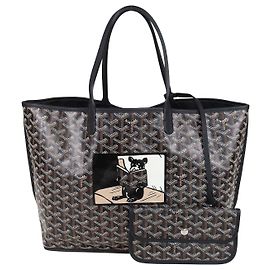 Saco Tote Anjou PM em Tela Goyardine Preta com Estampa de Bulldog Goyard