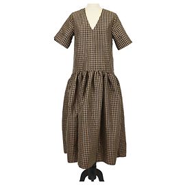 Vestido largo de poliéster a cuadros plisados marrón Ganni